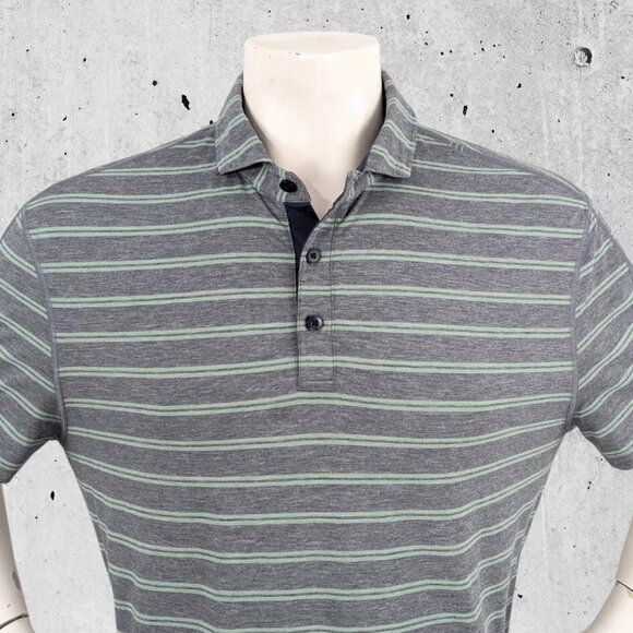 Lululemon Polo Shirt Size Large Stripe Blue & Green - Picture 3 of 4